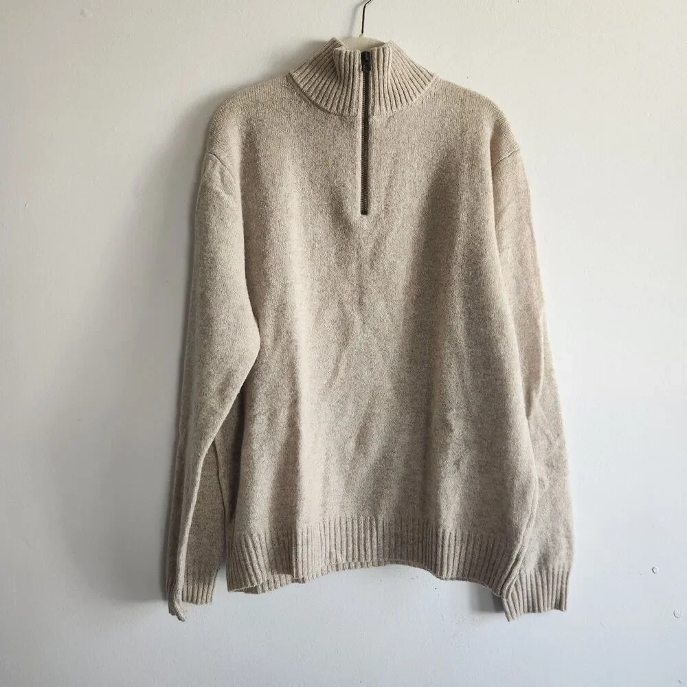 J.Crew 100% Lambswool Half-Zip Sweater XL oatmeal layer office old money layer